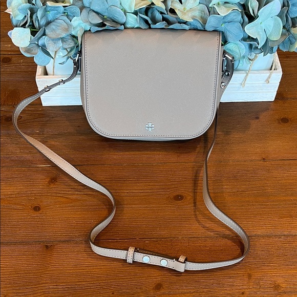 Tory Burch Handbags - Tory Burch Gray Heron‎ Emerson Small Saffiano Leather Crossbody